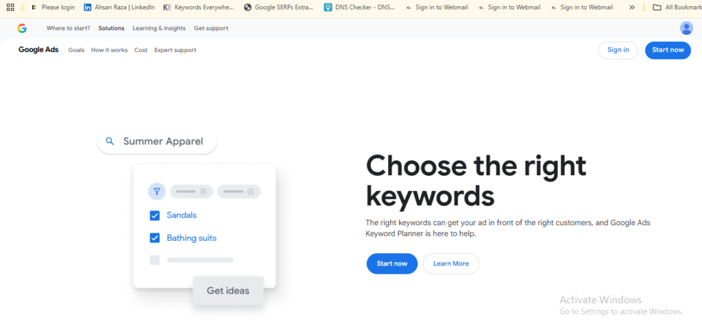 Google Keyword Planner tool for discovering keyword ideas