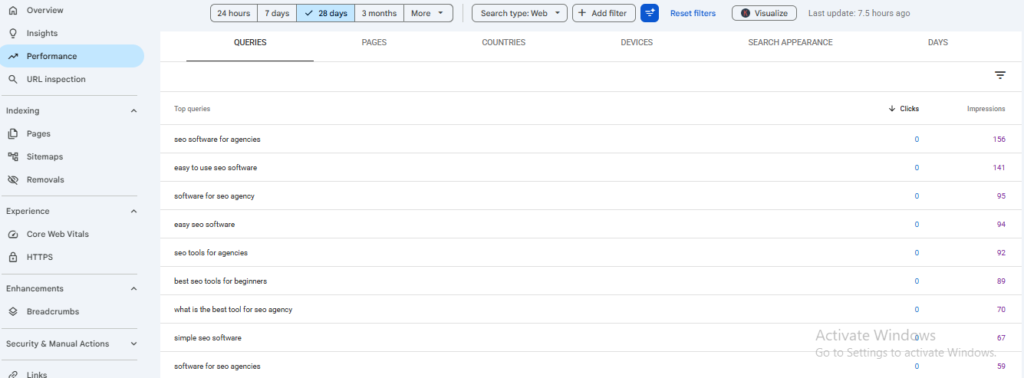 Google Search Console Top Queries report