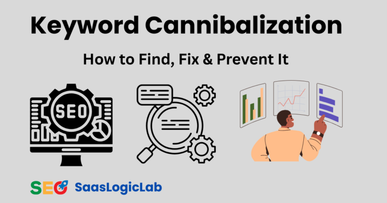 Keyword cannibalization guide showing SEO analysis and competing page optimization